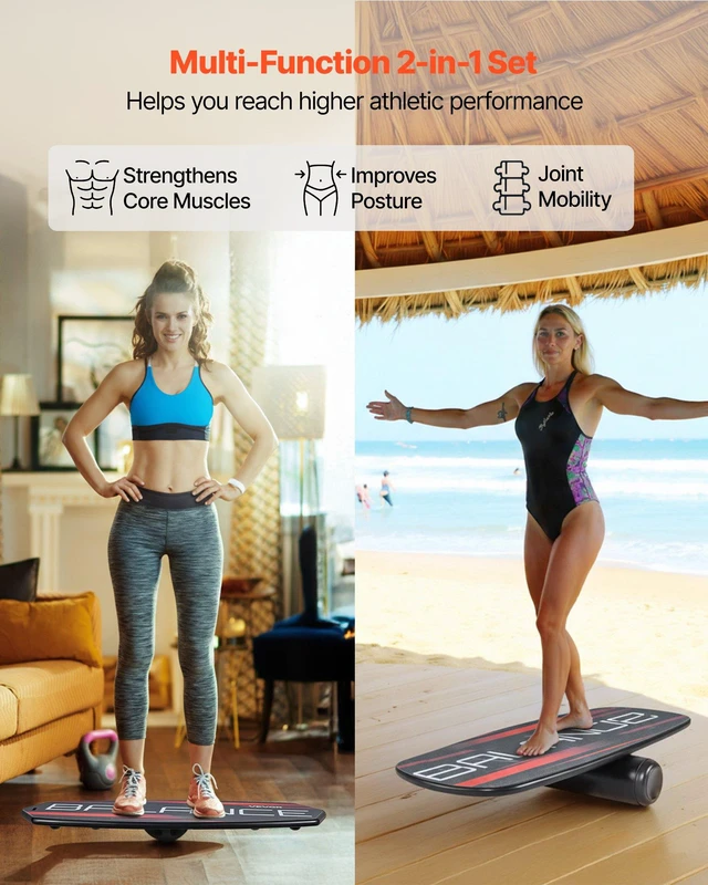 Alt view image 2 of 8 - VEVOR Balance Board, 3-Level Height Adjustable Wobble Board Trainer for Adults, Premium Wooden Balance Training Equipment, with Roller, Magnetic Stoppers, Storage Rack, for Core Workouts, Surf Trainer