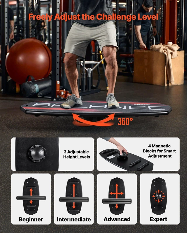 Alt view image 3 of 8 - VEVOR Balance Board, 3-Level Height Adjustable Wobble Board Trainer for Adults, Premium Wooden Balance Training Equipment, with Roller, Magnetic Stoppers, Storage Rack, for Core Workouts, Surf Trainer