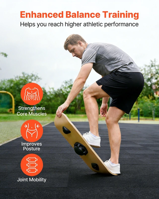 Alt view image 2 of 8 - VEVOR Balance Board, Wobble Board Trainer for Adults 3-Level Adjustable Base, Premium Wooden Balance Training Equipment, Slip-Resistant Surface for Core Workout, Standing Desk Exercise, Home Gym, Yoga