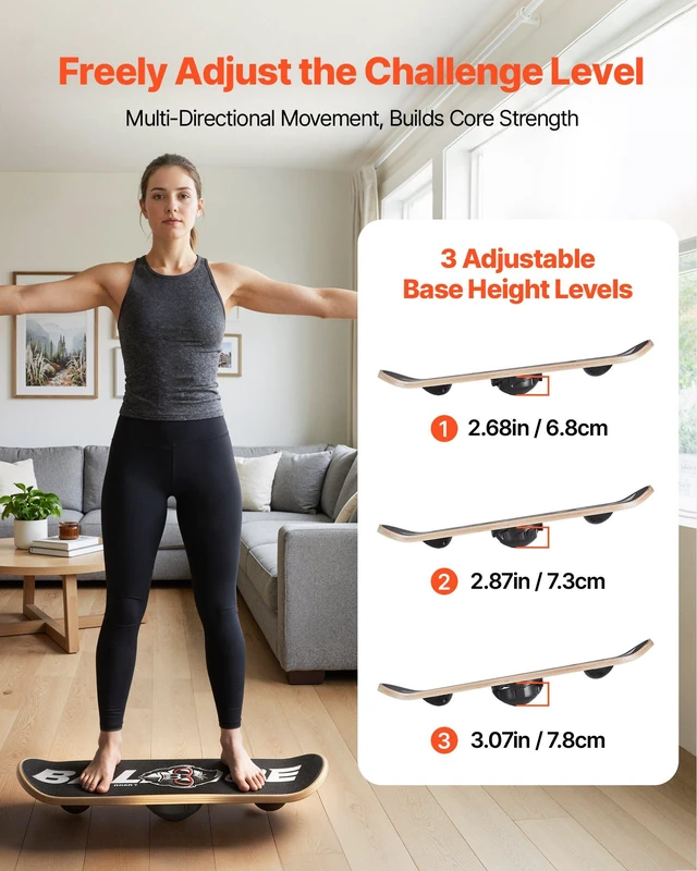 Alt view image 3 of 8 - VEVOR Balance Board, Wobble Board Trainer for Adults 3-Level Adjustable Base, Premium Wooden Balance Training Equipment, Slip-Resistant Surface for Core Workout, Standing Desk Exercise, Home Gym, Yoga