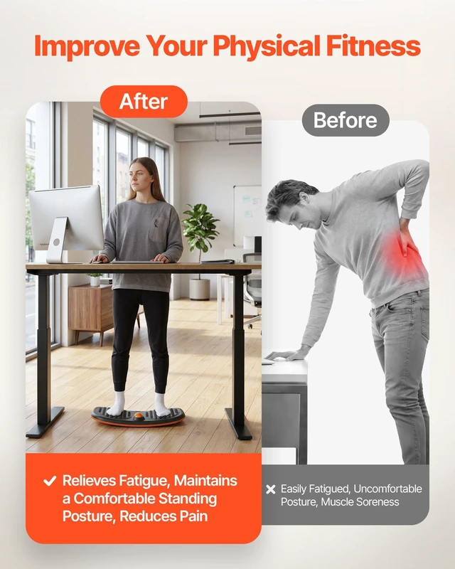 Alt view image 2 of 8 - VEVOR Balance Board, Wobble Board Trainer for Adults, Premium Balance Training Equipment Rocker, Compact & Lightweight for Core Workouts, Standing Desk Exercise, Home Gym, Office, Workstation, Black