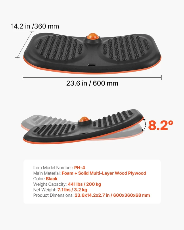 Alt view image 7 of 8 - VEVOR Balance Board, Wobble Board Trainer for Adults, Premium Balance Training Equipment Rocker, Compact & Lightweight for Core Workouts, Standing Desk Exercise, Home Gym, Office, Workstation, Black