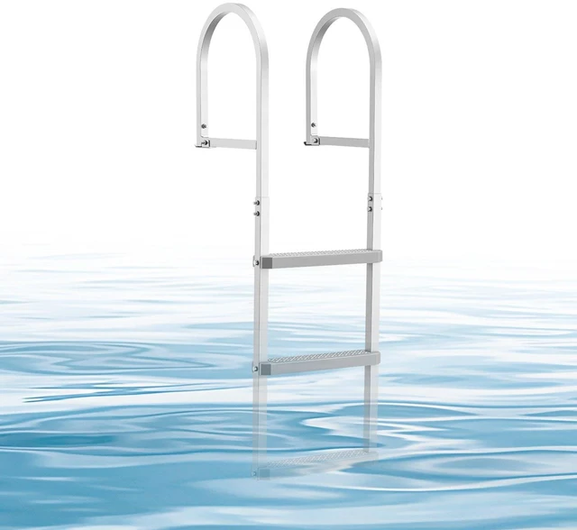 Main image of VEVOR Removable Dock Ladder, 3 Steps, Aluminum Alloy Pontoon Boat Swim Ladder, with Non-Slip Wide PP Steps, 500 lbs Weight Capacity, Quick Release Design, for Lake Swimming, Pool, Marine Boarding
