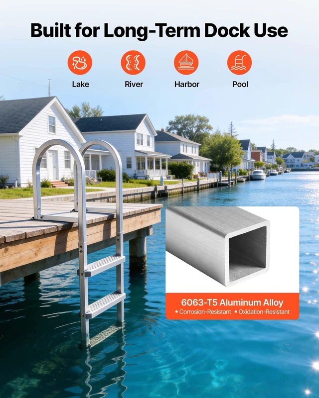 Alt view image 5 of 8 - VEVOR Removable Dock Ladder, 3 Steps, Aluminum Alloy Pontoon Boat Swim Ladder, with Non-Slip Wide PP Steps, 500 lbs Weight Capacity, Quick Release Design, for Lake Swimming, Pool, Marine Boarding