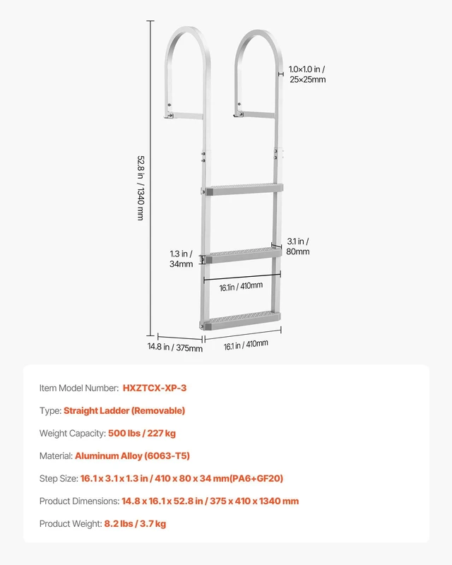 Alt view image 7 of 8 - VEVOR Removable Dock Ladder, 3 Steps, Aluminum Alloy Pontoon Boat Swim Ladder, with Non-Slip Wide PP Steps, 500 lbs Weight Capacity, Quick Release Design, for Lake Swimming, Pool, Marine Boarding