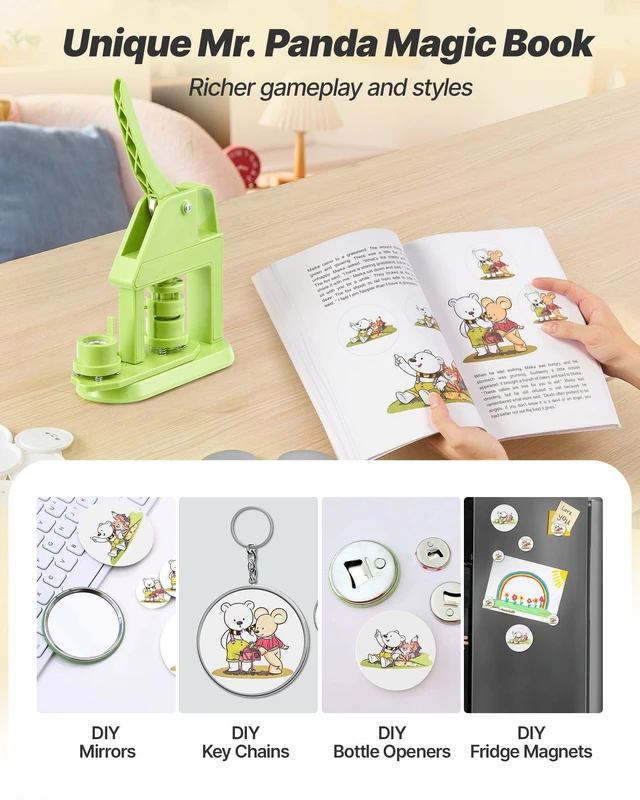 Alt view image 6 of 8 - VEVOR Button Maker Machine, 0.98 in, Plastic Pin Maker with 500pcs Button Parts, Mr. Panda Magic Book, Circle Cutter and Hex Wrenches, Reinforced Ergonomic Handle, for DIY Badges, Personalized Pins