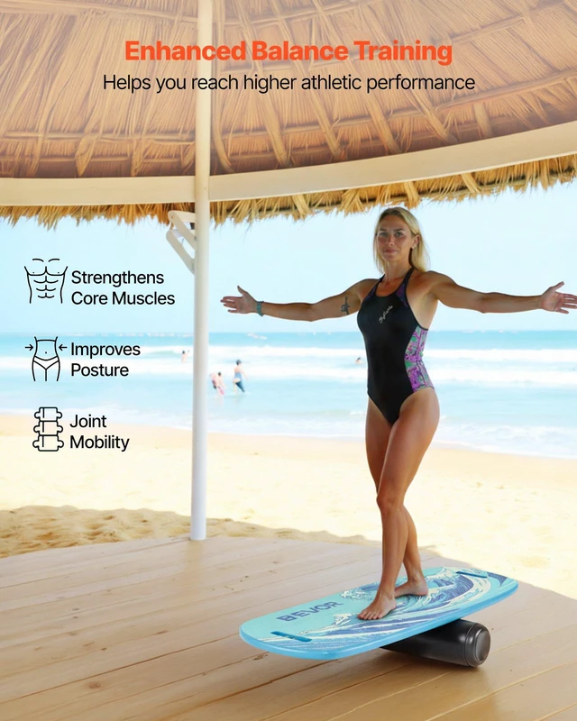 Alt view image 2 of 8 - VEVOR Balance Board, Wobble Board Trainer for Adults, Premium Wooden Balance Training Equipment with Roller, Magnetic Stoppers, Storage Rack, for Core Workouts, Surf Trainer & Physical Therapy, Blue
