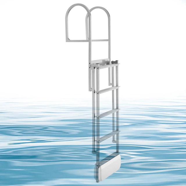 Main image of VEVOR Retractable Dock Ladder, 5 Steps, Aluminum Alloy Pontoon Boat Swim Ladder with Auto-Lift Float, Non-Slip Wide Steps, 500 lbs Weight Capacity, Adjustable Height, for Lake Pool Marine Boarding
