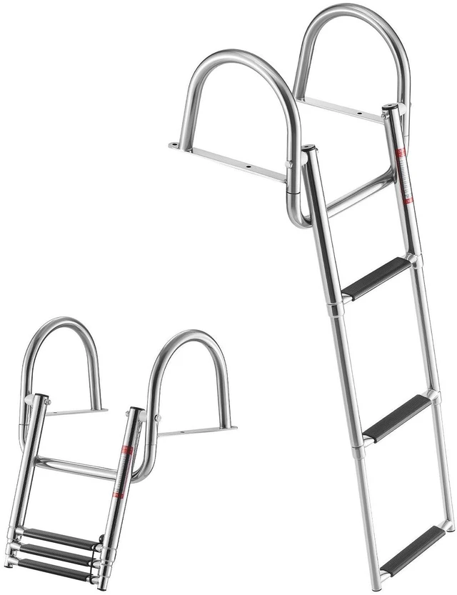 Main image of VEVOR Boat Ladder, 3 Steps, Stainless Steel Telescoping Folding Swim Deck Ladder for Rear Entry Inboard, 600 lbs Capacity with Wide Anti-Slip Steps & Handrails, for Outboards, Yacht, Pontoon Boats