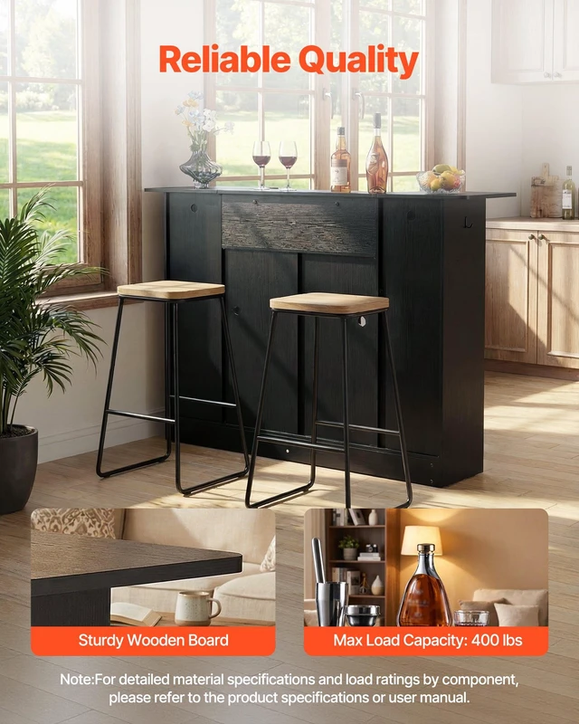 Alt view image 4 of 8 - VEVOR Home Bar Unit, Wine Bar Cabinet Table 4-Tier with Storage Drawer Shelves, Wine Glass Holder, Bottle Rack, LED Light, Wood & Metal Liquor Cabinet for Home, Basement, Kitchen, Living Room, Black
