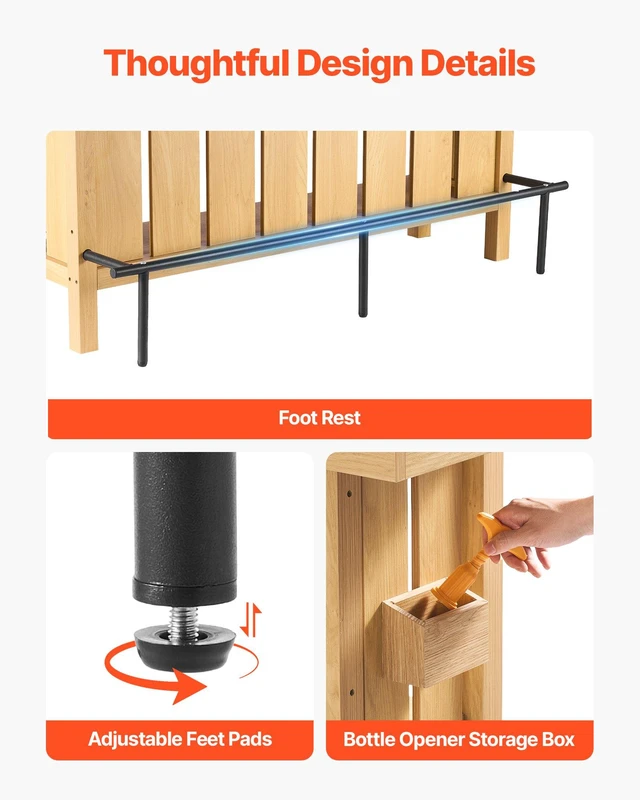 Alt view image 5 of 8 - VEVOR Home Bar Unit, Wine Bar Cabinet Table 3-Tier with Storage Shelves, Opener Storage Box & Adjustable Foot Pads, Black Footrest, Wood & Metal Liquor Cabinet for Home, Basement, Kitchen, Living Room