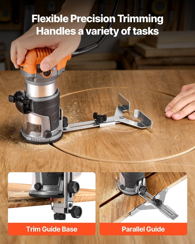 Alt view image 4 of 8 - VEVOR Wood Router, 1 HP 710W, Variable Speed Palm Router Tool with 1/4 in Collet, Compact Edge Wood Trimmer with Fixed, Plunge & Tilt Base, Soft Start, for Woodworking, Trimming, DIY Projects, Corded