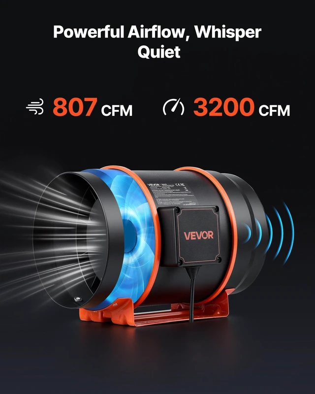 Alt view image 4 of 8 - VEVOR Inline Duct Fan, 807 CFM 8 inch EC Motor Ventilation Fan with 3-Speed Circulation, 10-Speed PWM Controller, Timer-Controlled Operation, Cooling for Grow Tents, Indoor Gardening, Hydroponics