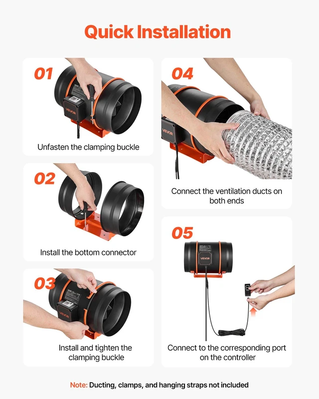 Alt view image 6 of 8 - VEVOR Inline Duct Fan, 807 CFM 8 inch EC Motor Ventilation Fan with 3-Speed Circulation, 10-Speed PWM Controller, Timer-Controlled Operation, Cooling for Grow Tents, Indoor Gardening, Hydroponics