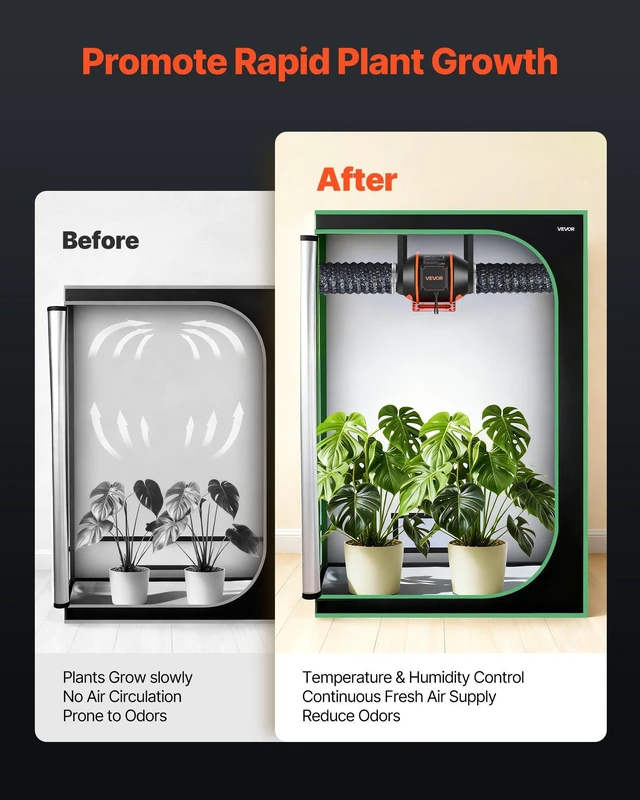 Main image of VEVOR Inline Duct Fan, 205 CFM 4 inch EC Motor Ventilation Fan with 3-Speed Circulation, 10-Speed PWM Controller, Timer-Controlled Operation, Cooling for Grow Tents, Indoor Gardening, Hydroponics