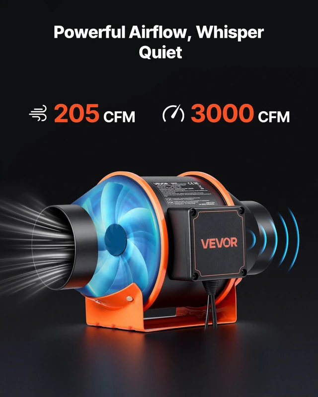 Alt view image 3 of 7 - VEVOR Inline Duct Fan, 205 CFM 4 inch EC Motor Ventilation Fan with 3-Speed Circulation, 10-Speed PWM Controller, Timer-Controlled Operation, Cooling for Grow Tents, Indoor Gardening, Hydroponics