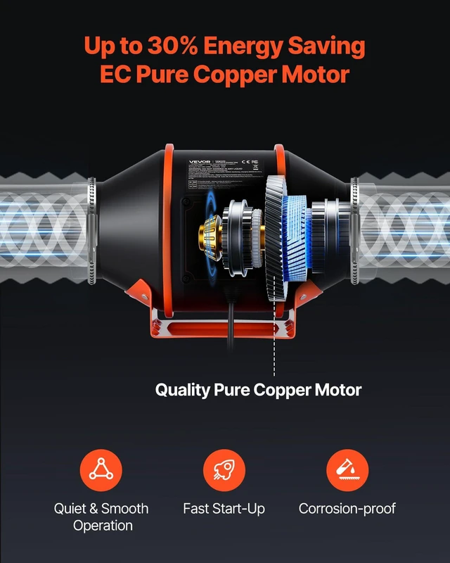Alt view image 4 of 7 - VEVOR Inline Duct Fan, 205 CFM 4 inch EC Motor Ventilation Fan with 3-Speed Circulation, 10-Speed PWM Controller, Timer-Controlled Operation, Cooling for Grow Tents, Indoor Gardening, Hydroponics