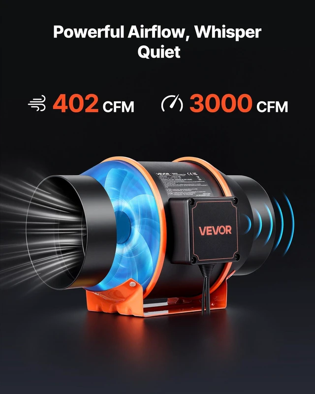 Alt view image 4 of 8 - VEVOR Inline Duct Fan, 402 CFM 6 inch EC Motor Ventilation Fan with 3-Speed Circulation, 10-Speed PWM Controller, Timer-Controlled Operation, Cooling for Grow Tents, Indoor Gardening, Hydroponics
