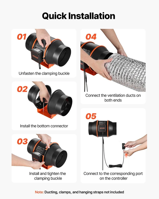 Alt view image 6 of 8 - VEVOR Inline Duct Fan, 402 CFM 6 inch EC Motor Ventilation Fan with 3-Speed Circulation, 10-Speed PWM Controller, Timer-Controlled Operation, Cooling for Grow Tents, Indoor Gardening, Hydroponics
