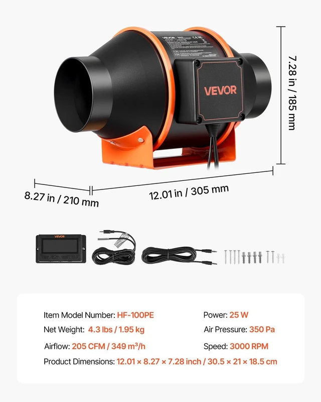 Alt view image 7 of 8 - VEVOR Inline Duct Fan, 205 CFM 4 inch EC Motor Exhaust Ventilation Fan with 10-Speed, PWM Controller, App Control, Temperature Humidity Sensor, Cooling for Grow Tent, Indoor Gardening, Hydroponics