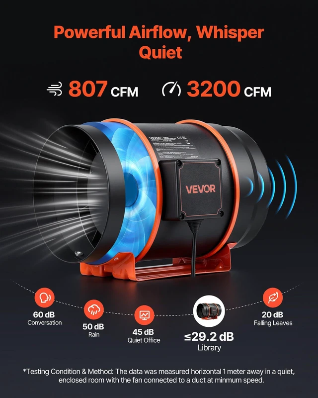 Alt view image 4 of 8 - VEVOR Inline Duct Fan, 807 CFM 8 inch EC Motor Exhaust Ventilation Fan with 10-Speed, PWM Controller, App Control, Temperature Humidity Sensor, Cooling for Grow Tent, Indoor Gardening, Hydroponics
