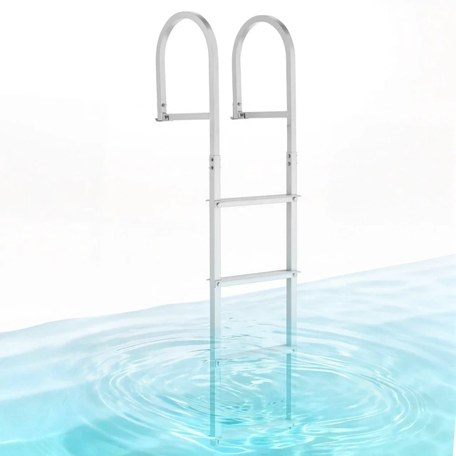 Main image of VEVOR Removable Dock Ladder, 4 Steps, Aluminum Alloy Pontoon Boat Swim Ladder, with Non-Slip Wide Steps, 500 lbs Weight Capacity, Quick Release Design, for Lake Swimming, Pool, Boat, Marine Boarding