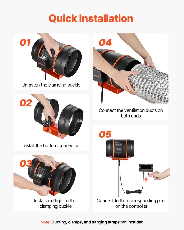 Alt view image 6 of 8 - VEVOR Inline Duct Fan, 807 CFM 8 inch EC Motor Exhaust Ventilation Fan with 10-Speed, PWM Controller, App Control, Temperature Humidity Sensor, Cooling for Grow Tent, Indoor Gardening, Hydroponics