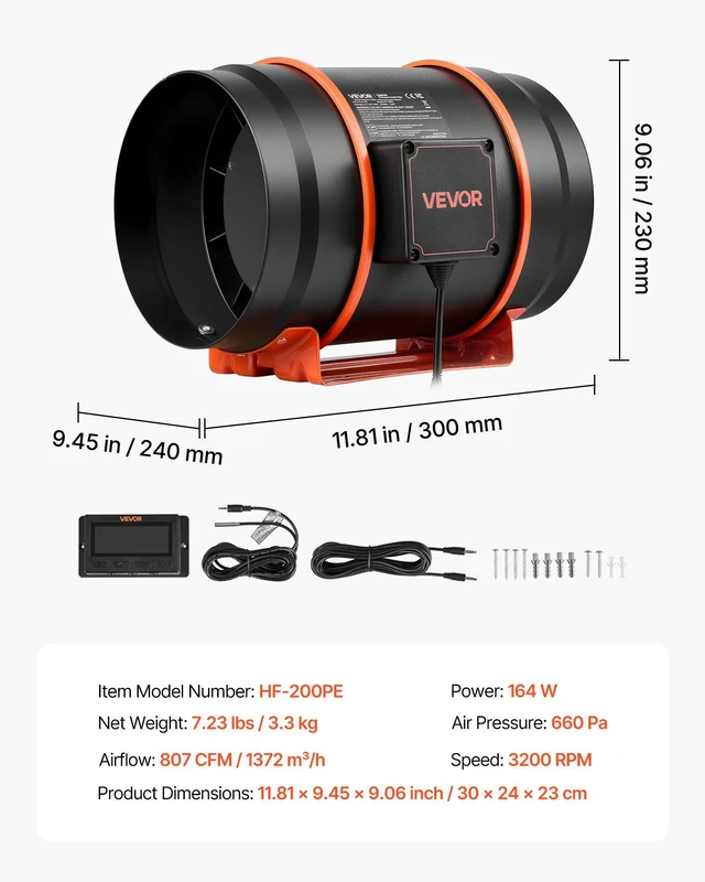 Alt view image 7 of 8 - VEVOR Inline Duct Fan, 807 CFM 8 inch EC Motor Exhaust Ventilation Fan with 10-Speed, PWM Controller, App Control, Temperature Humidity Sensor, Cooling for Grow Tent, Indoor Gardening, Hydroponics
