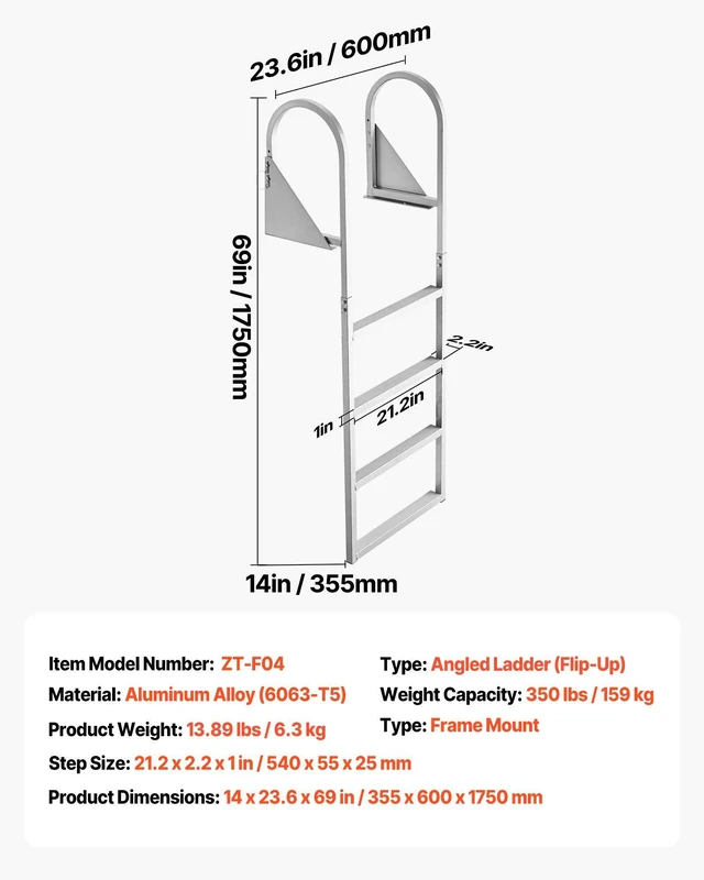 Alt view image 7 of 8 - VEVOR Flip-Up Dock Ladder, 4-Step, Heavy-Duty Aluminum Alloy Pontoon Boat Swim Ladder, with Non-Slip Wide Steps, 350 lbs Weight Capacity, Pull Rope Assist, for Lake Swimming, Pool, Marine Boarding