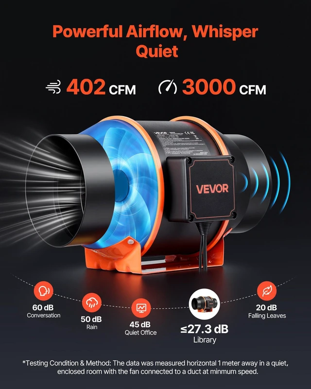 Alt view image 4 of 8 - VEVOR Inline Duct Fan, 402 CFM 6 inch EC Motor Exhaust Ventilation Fan with 10-Speed, PWM Controller, App Control, Temperature Humidity Sensor, Cooling for Grow Tent, Indoor Gardening, Hydroponics