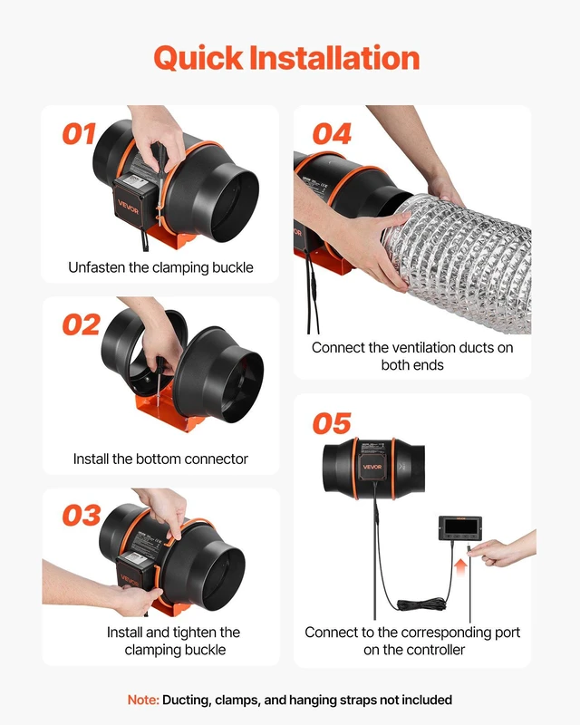 Alt view image 6 of 8 - VEVOR Inline Duct Fan, 402 CFM 6 inch EC Motor Exhaust Ventilation Fan with 10-Speed, PWM Controller, App Control, Temperature Humidity Sensor, Cooling for Grow Tent, Indoor Gardening, Hydroponics