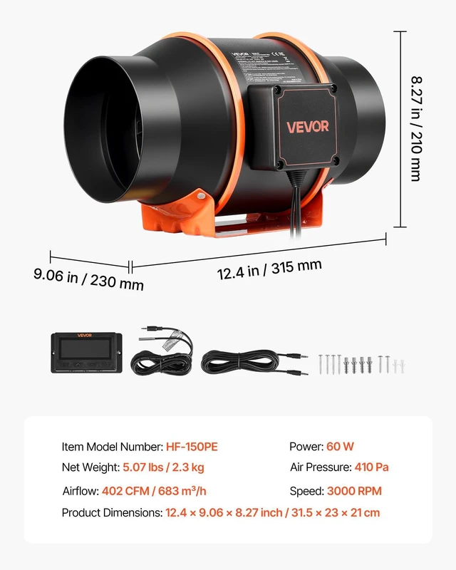 Alt view image 7 of 8 - VEVOR Inline Duct Fan, 402 CFM 6 inch EC Motor Exhaust Ventilation Fan with 10-Speed, PWM Controller, App Control, Temperature Humidity Sensor, Cooling for Grow Tent, Indoor Gardening, Hydroponics