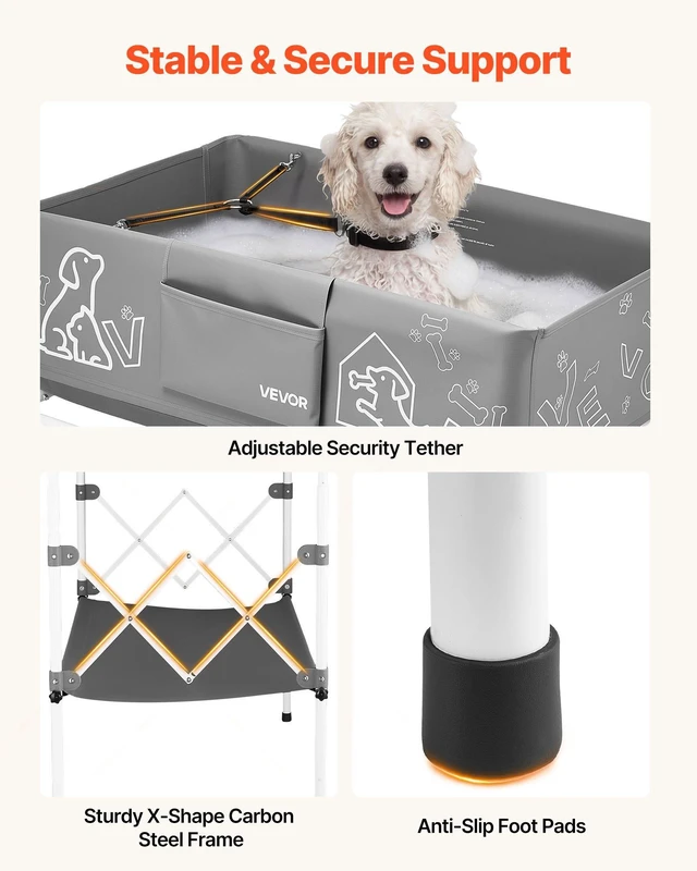 Alt view image 3 of 8 - VEVOR Dog Bathtub, Elevated Dog Bath Tub, Collapsible Pet Bathing Grooming Wash Station, Portable Foldable Space-saving, with Built-In Drain Hose for Small and Medium Pet Cat Indoor & Outdoor, Gray