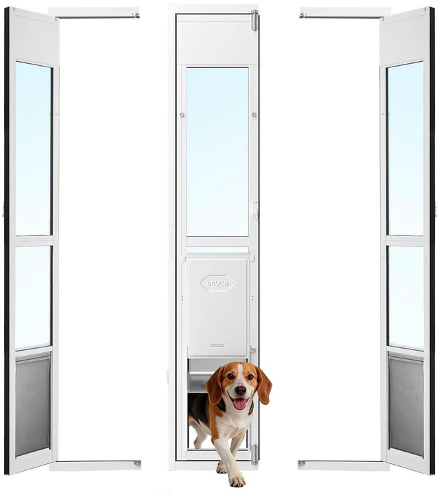 Main image of VEVOR Dog Door for Sliding Glass Door, 75 7/8" to 80 11/16" Adjustable Height, Aluminum Alloy Frame with Flap, Lock Design, for Large-Sized Dogs, 180° Swing-Open Sliding Glass Pet Doors for Renters