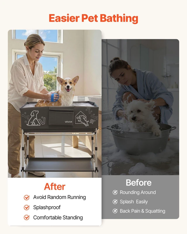 Alt view image 7 of 8 - VEVOR Dog Bathtub, Elevated Dog Bath Tub, Collapsible Pet Bathing Grooming Wash Station, Portable Foldable Space-saving, with Built-In Drain Hose for Small and Medium Pet Cat Indoor & Outdoor, Gray
