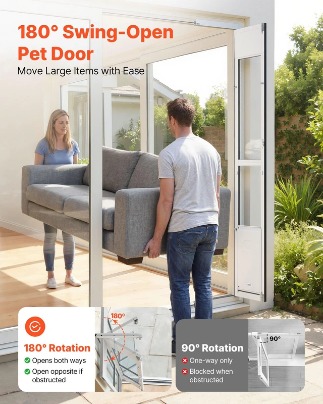 Alt view image 3 of 8 - VEVOR Dog Door for Sliding Glass Door, 75 7/8" to 80 11/16" Adjustable Height, Aluminum Alloy Frame with Flap, Lock Design, for Large-Sized Dogs, 180° Swing-Open Sliding Glass Pet Doors for Renters