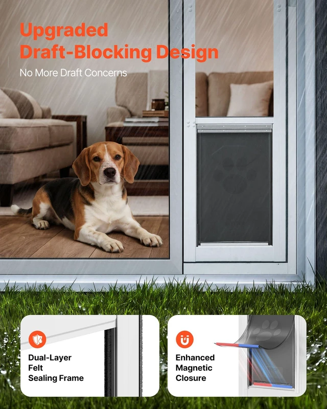 Alt view image 4 of 8 - VEVOR Dog Door for Sliding Glass Door, 75 7/8" to 80 11/16" Adjustable Height, Aluminum Alloy Frame with Flap, Lock Design, for Large-Sized Dogs, 180° Swing-Open Sliding Glass Pet Doors for Renters