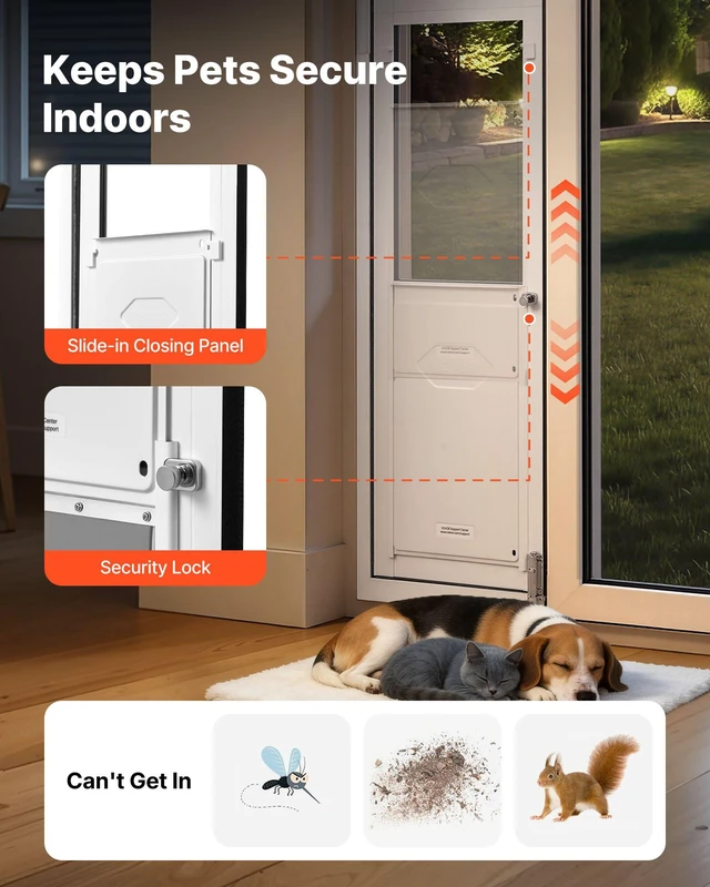Alt view image 7 of 8 - VEVOR Dog Door for Sliding Glass Door, 75 7/8" to 80 11/16" Adjustable Height, Aluminum Alloy Frame with Flap, Lock Design, for Large-Sized Dogs, 180° Swing-Open Sliding Glass Pet Doors for Renters