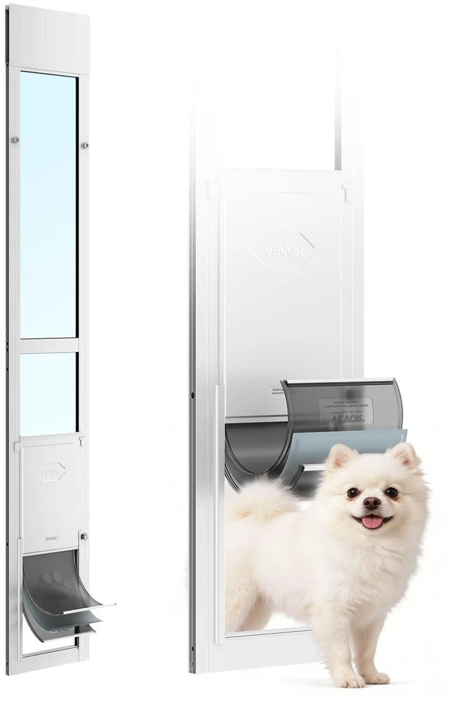 Main image of VEVOR Dog Door for Sliding Glass Door, 75 7/8" to 80 11/16" Adjustable Height, Aluminum Alloy Frame with Flap, Rotating Hinge, Lock Design, for Medium-Sized Dogs, Sliding Glass Pet Doors for Renters