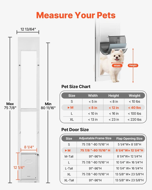Alt view image 2 of 8 - VEVOR Dog Door for Sliding Glass Door, 75 7/8" to 80 11/16" Adjustable Height, Aluminum Alloy Frame with Flap, Rotating Hinge, Lock Design, for Medium-Sized Dogs, Sliding Glass Pet Doors for Renters