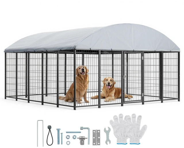 Main image of VEVOR Outdoor Dog Kennel, 9.8 x 9.8 x 5.4 ft Large Dog Kennel with Secure Lock, Outside Dogs Enclosures with UV-Resistant & Waterproof Roof Cover, Heavy Duty Pet Crate Cage Run for Large Dogs