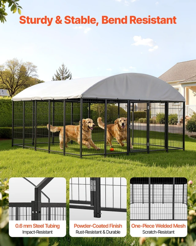 Alt view image 2 of 8 - VEVOR Outdoor Dog Kennel, 9.8 x 9.8 x 5.4 ft Large Dog Kennel with Secure Lock, Outside Dogs Enclosures with UV-Resistant & Waterproof Roof Cover, Heavy Duty Pet Crate Cage Run for Large Dogs