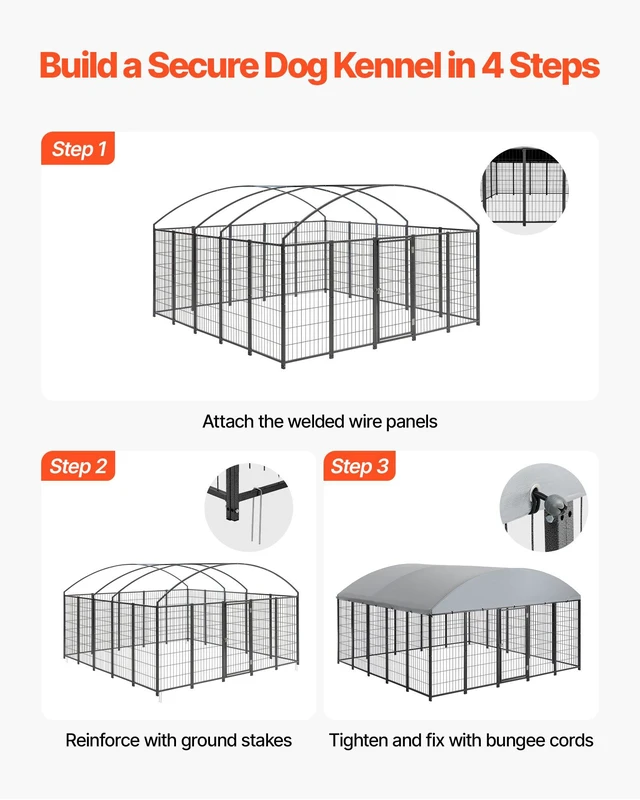Alt view image 6 of 8 - VEVOR Outdoor Dog Kennel, 9.8 x 9.8 x 5.4 ft Large Dog Kennel with Secure Lock, Outside Dogs Enclosures with UV-Resistant & Waterproof Roof Cover, Heavy Duty Pet Crate Cage Run for Large Dogs