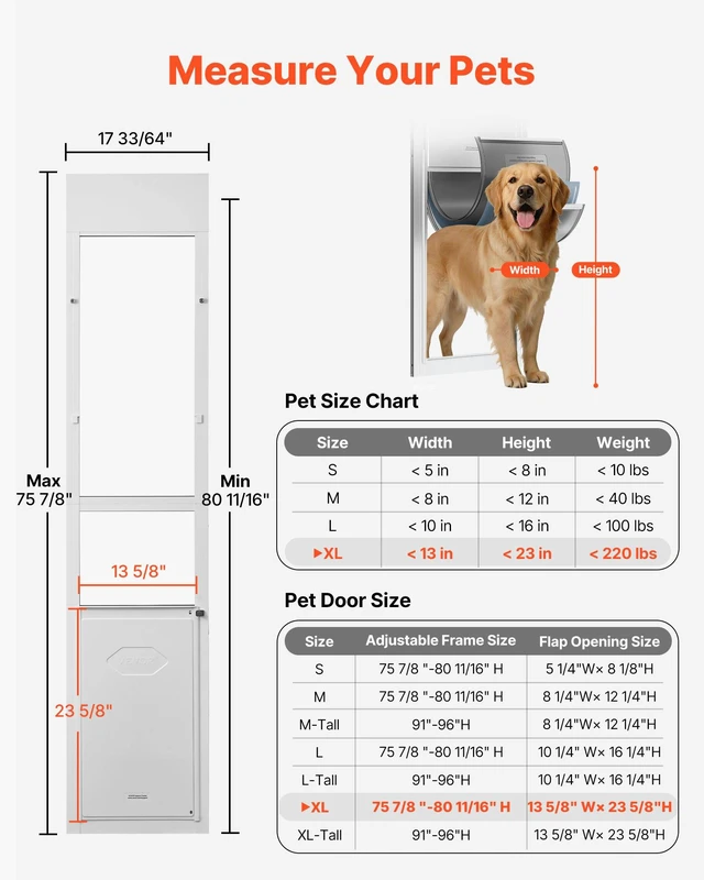 Alt view image 2 of 8 - VEVOR Dog Door for Sliding Glass Door, 75 7/8" to 80 11/16" Adjustable Height, Aluminum Alloy Frame with 3-Layer Flap and Rotating Hinge, for Extra Large-Sized Dogs, Sliding Glass Pet Doors for Renter