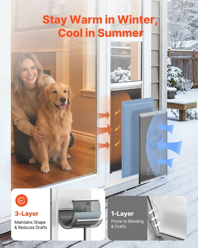 Alt view image 3 of 8 - VEVOR Dog Door for Sliding Glass Door, 75 7/8" to 80 11/16" Adjustable Height, Aluminum Alloy Frame with 3-Layer Flap and Rotating Hinge, for Extra Large-Sized Dogs, Sliding Glass Pet Doors for Renter