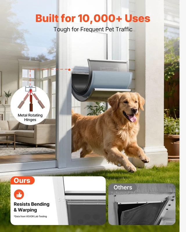 Alt view image 4 of 8 - VEVOR Dog Door for Sliding Glass Door, 75 7/8" to 80 11/16" Adjustable Height, Aluminum Alloy Frame with 3-Layer Flap and Rotating Hinge, for Extra Large-Sized Dogs, Sliding Glass Pet Doors for Renter