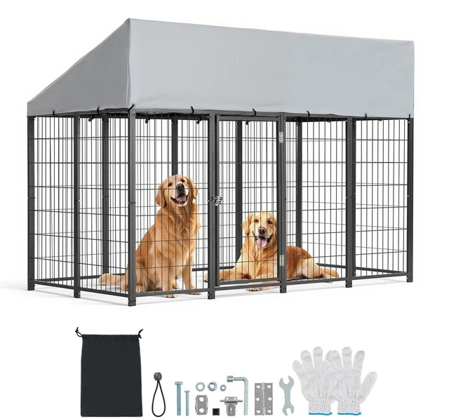 Main image of VEVOR Outdoor Dog Kennel, 7.87 x 3.94 x 5.4 ft Large Dog Kennel with Secure Lock, Outside Dogs Enclosures with UV-Resistant & Waterproof Roof Cover, Heavy Duty Pet Crate Cage Run for Large Dogs