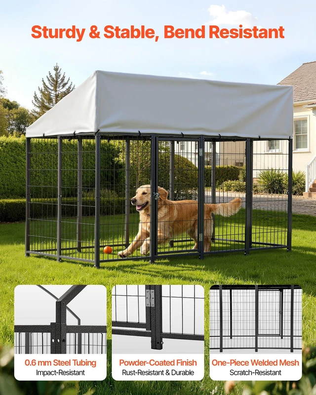 Alt view image 2 of 8 - VEVOR Outdoor Dog Kennel, 7.87 x 3.94 x 5.4 ft Large Dog Kennel with Secure Lock, Outside Dogs Enclosures with UV-Resistant & Waterproof Roof Cover, Heavy Duty Pet Crate Cage Run for Large Dogs