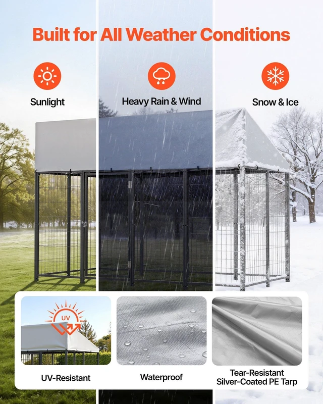 Alt view image 3 of 8 - VEVOR Outdoor Dog Kennel, 7.87 x 3.94 x 5.4 ft Large Dog Kennel with Secure Lock, Outside Dogs Enclosures with UV-Resistant & Waterproof Roof Cover, Heavy Duty Pet Crate Cage Run for Large Dogs