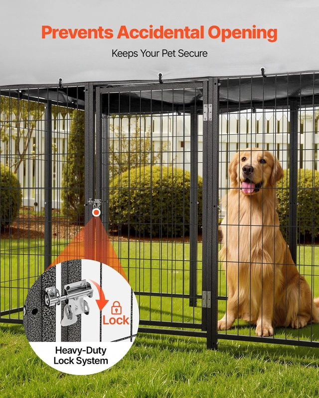 Alt view image 5 of 8 - VEVOR Outdoor Dog Kennel, 7.87 x 3.94 x 5.4 ft Large Dog Kennel with Secure Lock, Outside Dogs Enclosures with UV-Resistant & Waterproof Roof Cover, Heavy Duty Pet Crate Cage Run for Large Dogs